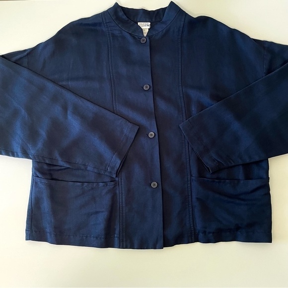 Eileen Fisher Linen Blend Button Front Shirt Topper Jacket Navy Medium - Picture 7 of 11